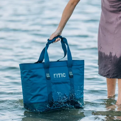 Miniatura 7 de RTIC Bolsa de mano aislada para uso diario, enfriador térmico reutilizable grande con cremallera superior para playa, comestibles, compras, Azul