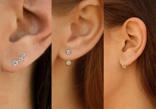 Miniatura 4 de Aretes de tuerca de plata de ley para mujeres y niñas, 3 pares de aretes de tuerca de cartílago pequeños, platadorado