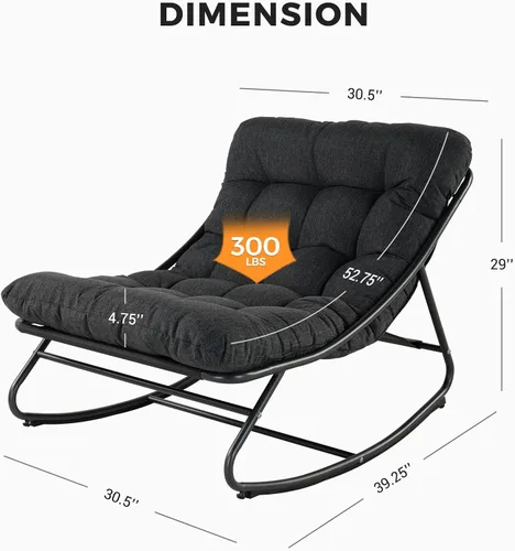 Miniatura 2 de Grand patio Mecedora para exteriores, cojín acolchado reclinable para porche delantero, terraza, patio, patio trasero, cómoda mecedora para siesta