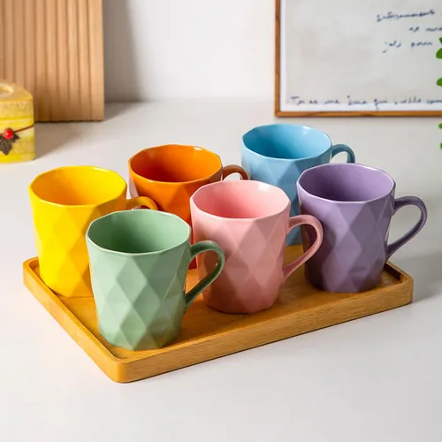 Miniatura 5 de Juego de 6 tazas de porcelana de 11 onzas, juego de tazas de té y cacao, azul, mate