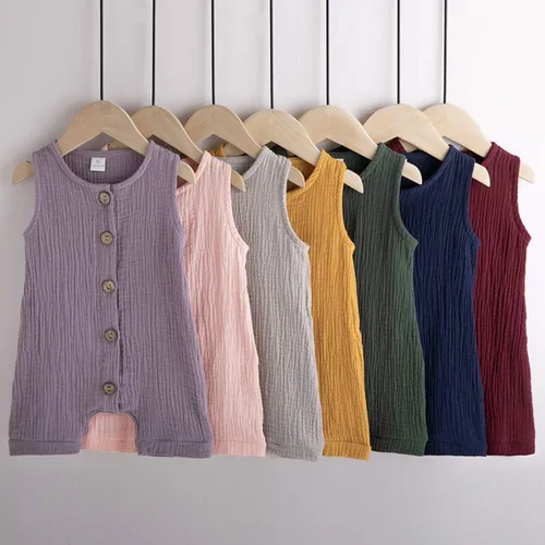 Miniatura 7 de Mameluco de algodón y lino para bebés, recién nacidos, para verano, sin mangas, conjunto de ropa