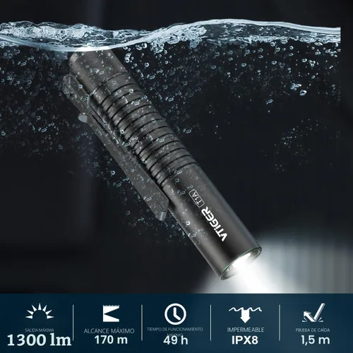 Miniatura 2 de VTIGER T1A Mini Linterna EDC de Bolsillo con Clip, 1300 Lúmenes Linterna Compacta AA Recargable LED Pequeña, Interruptor de Cola Súper Brillante