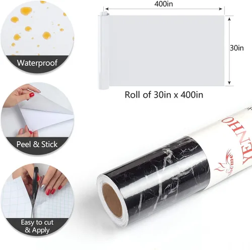 Miniatura 6 de YENHOME Papel de contacto de mármol negro para encimeras, papel de contacto impermeable de 17.7 x 118 pulgadas, papel de contacto de mármol negro