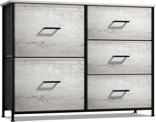 Miniatura 11 de Sorbus - Cómoda con 7 cajones: mueble organizador en torre con marco de acero, parte superior de madera, contenedores de tela fáciles de jalar