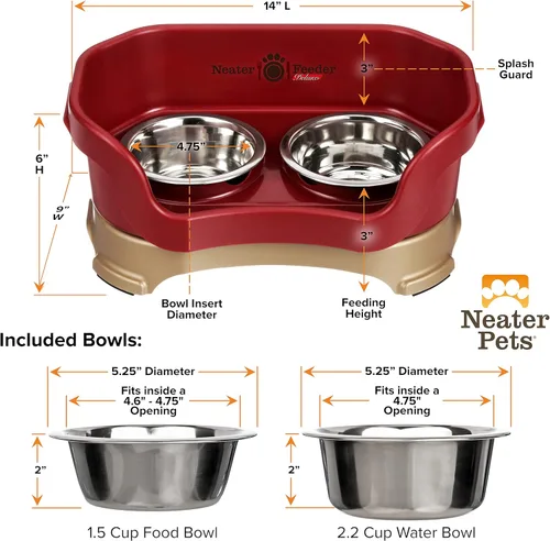 Miniatura 7 de Neater Pet Brands Cuencos para Perros Deluxe a Prueba de Derrames Elevados para Perros Pequeños Menores de 19 lbs, Fabricado en EE.UU., Cuenco