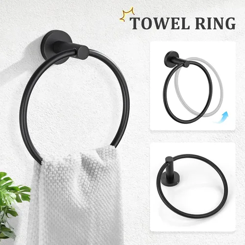 Miniatura 3 de TURS Juego de accesorios de baño negro mate 5 piezas, juego de barra de toalla de baño de acero inoxidable SUS304, kit de accesorios de baño de 24