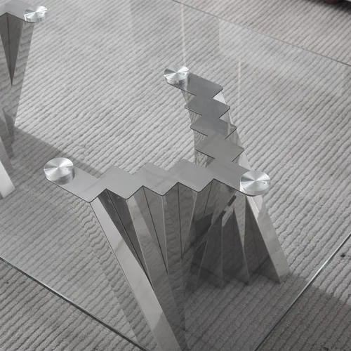 Miniatura 195 de Mesa de centro de cristal de lujo, mesa de centro de sofá de 47 pulgadas con marco de acero inoxidable dorado y parte superior de vidrio negro, mesa