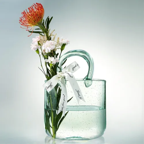 Miniatura 9 de Florero de vidrio engrosado en forma de bolso para conjunto de regalo con flores