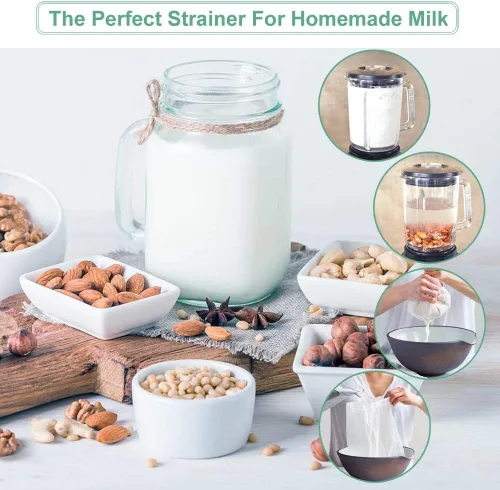 Miniatura 4 de Bolsa de leche de nuez reutilizable, paquete de 3 bolsas de colador de alimentos para colar leche de almendra/soja yogur griego profesional