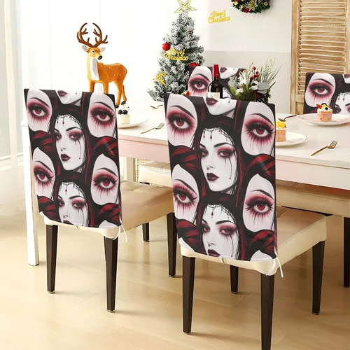 Miniatura 3 de Dorm Desk Chair Cover Washable for Home Decor Set of 6 Home Decor Chair Covers cubre sillas para comedor Goth Red Black Halloween Beauty Demon