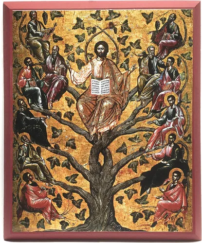 Miniatura 5 de Icono cristiano ortodoxo griego de madera de Jesús Cristo La Verdadera Vid (4" x 5")