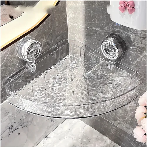 Estante de ducha de esquina con ventosa de acrílico transparente grande organizador de almacenamiento con estantes flotantes para la pared de la