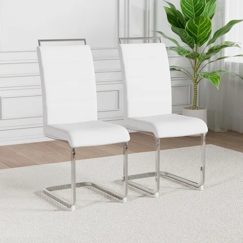 Miniatura 11 de Baysitone Juego de 2 sillas de comedor modernas, de piel sintética sintética, con respaldo alto, tapizadas, con diseño de respaldo a rayas Negro