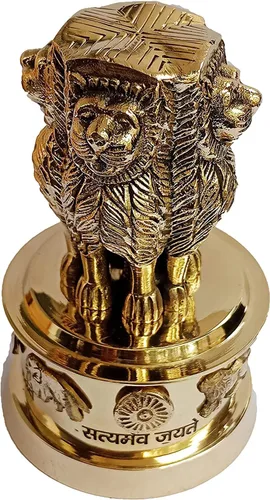 Miniatura 8 de PARIJAT HANDICRAFT Columna de estambh de latón Ashoka emblema de bandera nacional de cuatro leones satyamev jayete adornado escritorio papel