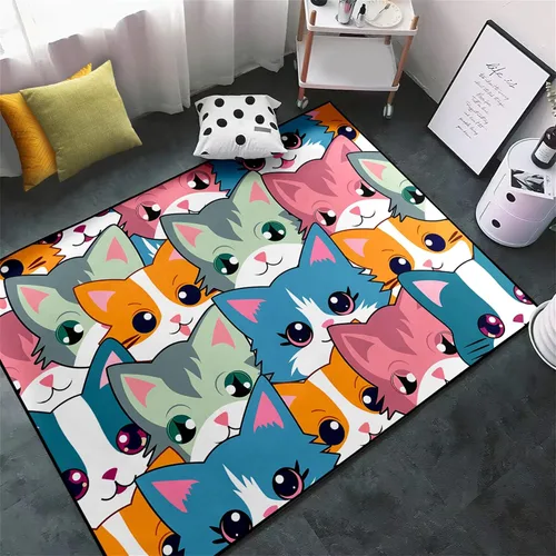 Miniatura 9 de Alfombra de gatos de dibujos animados para niñas, bonita decoración de habitación de niños, alfombra con temática de animales azules, alfombra ultra