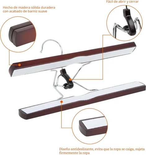 Miniatura 5 de Amazon Basics Perchas de madera para pantalones, organizador de armario, cereza, paquete de 10