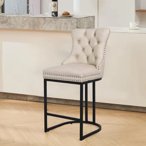 UVV Juego de 1 taburete de bar de altura de mostrador, 26" taburete de bar moderno con respaldo, silla de mostrador con tapicería de cuero sintético