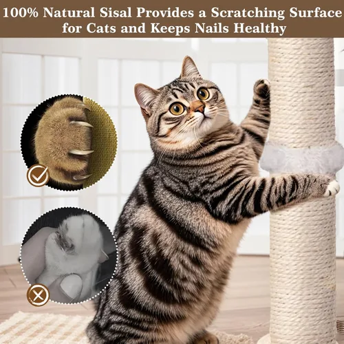 Miniatura 7 de PAROTO Rascador para gatos, rascador de torre de sisal para gatos de interior y adultos con juguetes interactivos, pista de doble bola, 2 métodos