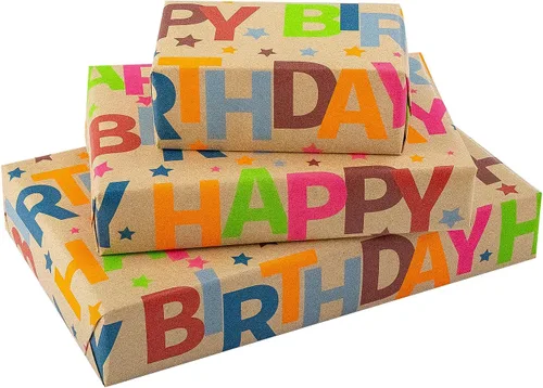 Miniatura 9 de MAYPLUSS Rollo de papel de regalo de feliz cumpleaños de los SS, envoltura de regalo de Kraft vintage Papel de regalo de 17 pulgadas x 33 pies
