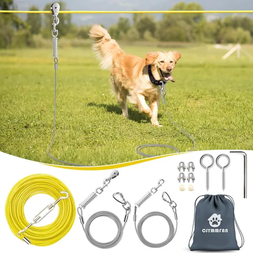 Miniatura 9 de Sistema de Trolley Profesional para Perros Corredores, Línea de Zip Resistente y Ajustable de 30 pies para Perros con Amarres de 10 y 15 pies