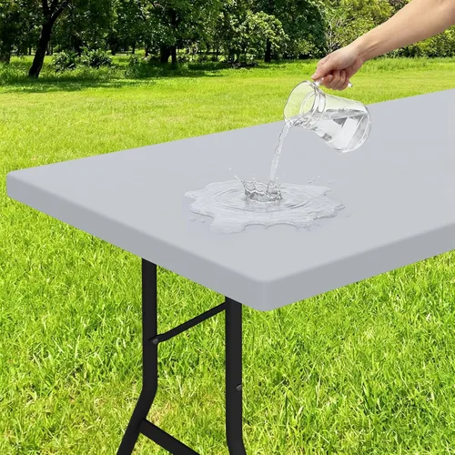 Miniatura 37 de Smiry - Mantel rectangular de vinilo con respaldo de franela elástica ajustada para mesas plegables de 2 pies, manteles impermeables y lavables
