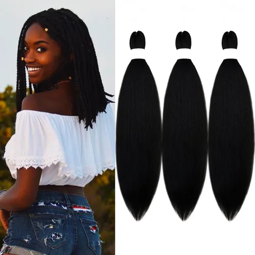 Miniatura 7 de Pelo trenzado corto 1B negro preestirado Extensiones de pelo trenzado para niños para trenzas de caja sin nudos, pelo trenzado preestirado de 16