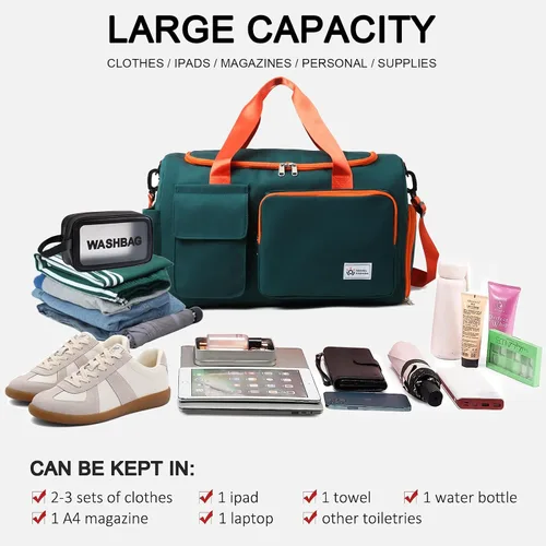 Miniatura 384 de Pequeña bolsa de gimnasio para mujer, bolsa de viaje con compartimento para zapatos