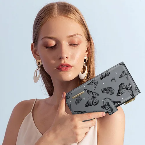 Miniatura 7 de Billetera de mujer con bloqueo RFID de gran capacidad, organizador multitarjetas, billetera plegable para mujer con bolsillo con cremallera