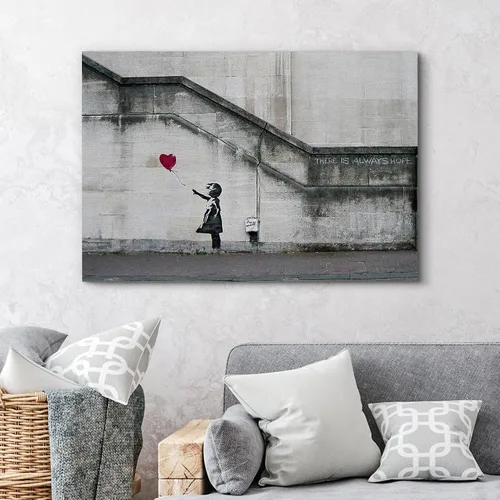 Miniatura 4 de Impresión sobre lienzo estampado Wall26 de Banksy Street, listo para colgar Siempre hay esperanza: globo de niña y corazón rojo