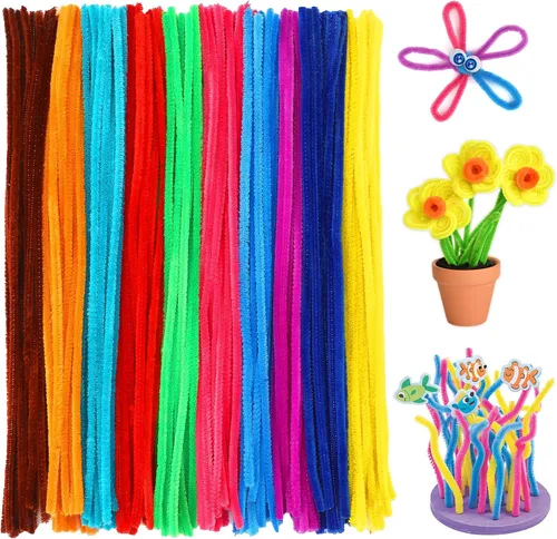 jijAcraft 200 piezas de limpiadores de tubería de colores - 10 limpiadores de tubería de colores arcoíris, tallos de chenilla para manualidades