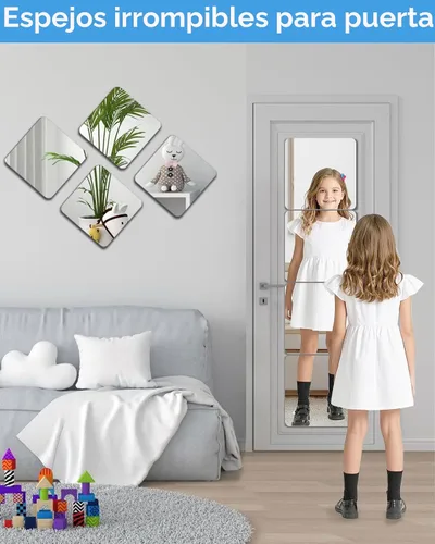 Miniatura 3 de Azulejos de espejo irrompibles autoadhesivos, 4 piezas de 8 x 8 pulgadas para decoración de aula, espejos pequeños para decoración de pared