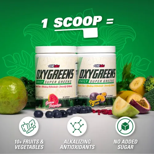Miniatura 5 de EHP Labs OxyGreens Super Greens Powder - Superalimento de espirulina y clorella, jugo verde en polvo y suplementos de verduras con fibra prebiótica