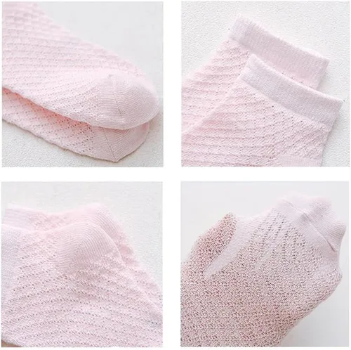 Miniatura 48 de Looching Paquete de 5 calcetines delgados de malla para bebés, niñas y niños, de algodón, color blanco, calcetines de tobillo invisibles 1-8T