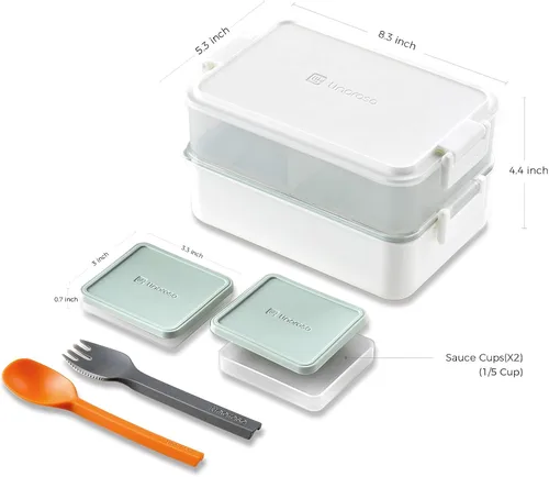 Miniatura 8 de linoroso Caja Bento Apilable Caja de Almuerzo para Adultos Satisface Todas Tus Necesidades Sobre la Marcha de Comida, Ensalada y Aperitivos, Caja