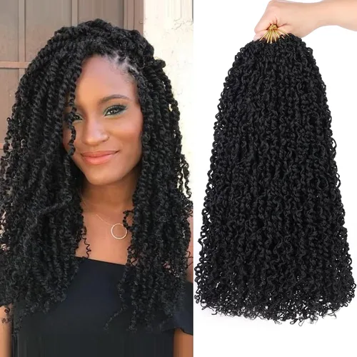 Miniatura 38 de Unionbeauty - Paquete de 8 trenzas de ganchillo Yanky Twist de 6 pulgadas, 8 paquetes, color negro natural, micro Passion Twist, extensiones