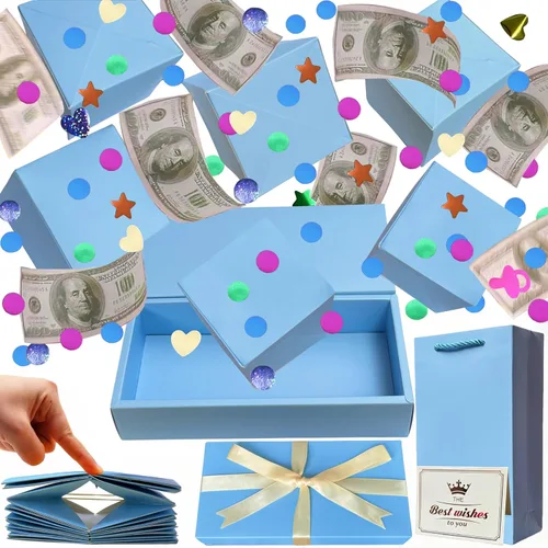 Miniatura 16 de JINSTABAG Caja sorpresa caja de regalo para dinero, cajas de regalo plegables únicas con confeti, caja de regalo sorpresa explosión para cumpleaños