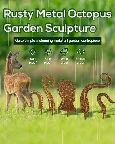 Miniatura 3 de Escultura de jardín de pulpo, silueta de pulpo, escultura artística de metal para jardín, figura de calamar para jardín, decoración de estatua