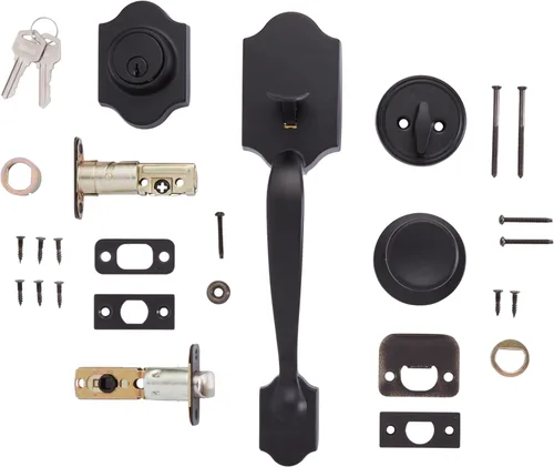 Miniatura 3 de Amazon Basics - Juego de manijas con perilla tulipán y cerradura monocilíndrica para puertas, en acabado color negro mate
