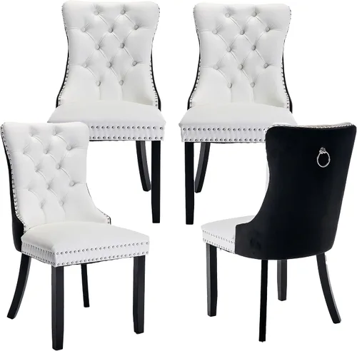Miniatura 92 de LKTART Juego de 2 sillas de comedor de terciopelo, sillas de comedor copetudas con ribete de anillo de clavo, silla de comedor tapizada con patas