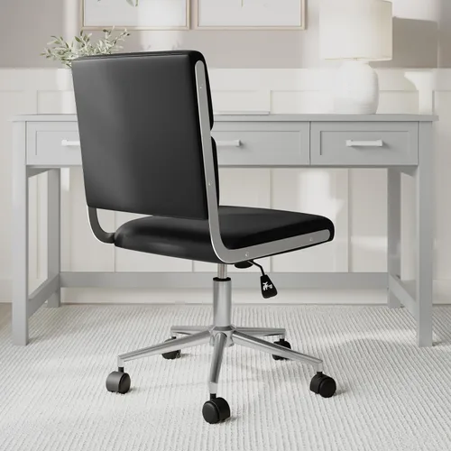 Miniatura 7 de Martha Stewart Lulu - Silla giratoria con asiento ajustable en altura para oficina en casa en piel sintética negra con marco de níquel pulido