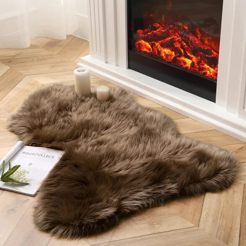 Miniatura 126 de Ashler Home Deco - Tapete de pelo sintético de oveja, mullido, suave, de 2 x 3 pies, lavable a máquina, dormitorio, habitación de los niños, sala