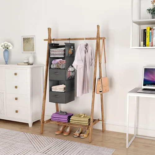 Miniatura 2 de MAX Houser Organizador colgante de armario de 5 niveles, estante colgante de tela con 2 ganchos resistentes para almacenamiento, plegable (gris-D2)
