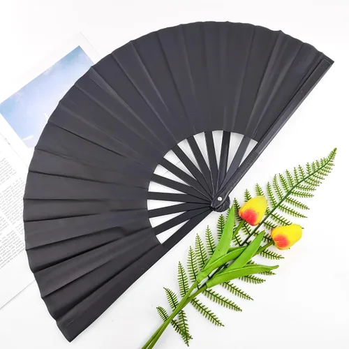 Miniatura 7 de Quacc Ventilador de mano plegable grande de 13 pulgadas, tela de nailon vintage, retro, gran abanico para baile de línea, festival chino de Kung Fu