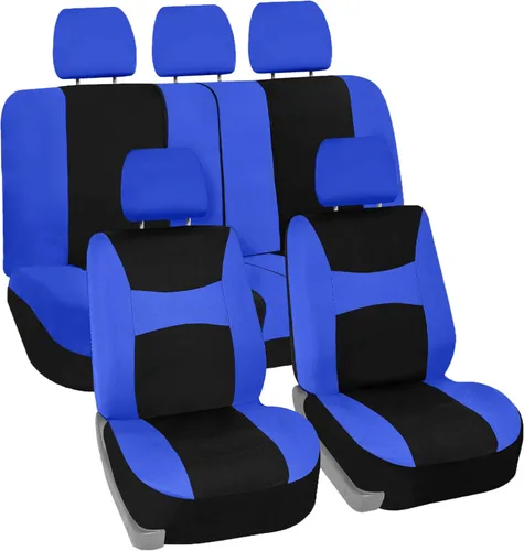 Miniatura 17 de TLH Light & Breezy - Juego completo de fundas de asiento de tela plana, compatible con la bolsa de aire de seguridad, con cubierta de volante, Rojo