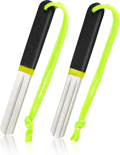 Skylety 2 piezas de archivos de gancho afilador de gancho para pesca de diamante con mango portátil de doble cara grano fino y medio para pesca
