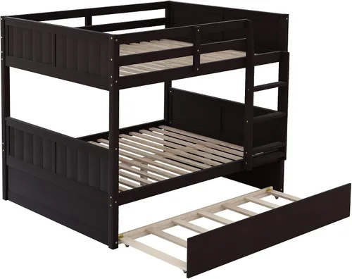 Miniatura 8 de Bellemave Literas de tamaño matrimonial sobre matrimonial con cama nido de tamaño individual, litera baja para niños, adultos y adolescentes