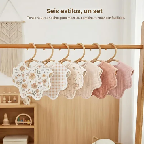 Miniatura 7 de Konssy Baberos de muselina para bebé 100% algodón absorbente tipo bandana para babeo y dentición, set de 6 para bebés niños y niñas Floral