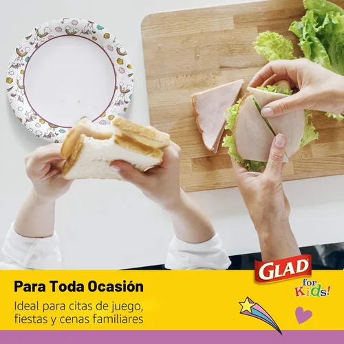Miniatura 5 de Glad para Niños Platos de Papel Desechables Redondos con Temática de Unicornio - Resistentes, A Prueba de Absorción, Platos Aptos para Microondas