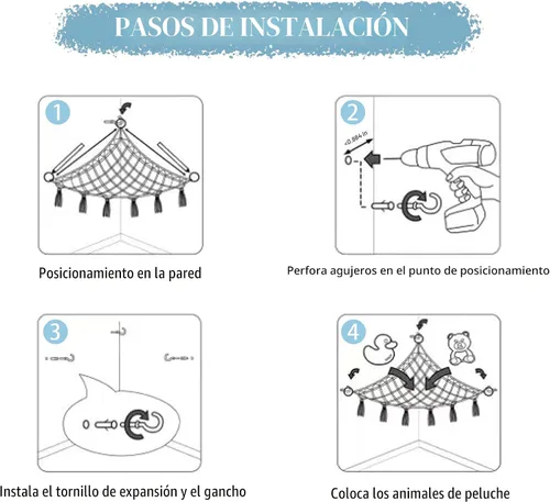 Miniatura 7 de CERETIA Hamaca de animales de peluche con luz LED, red grande de almacenamiento en esquina de animales de peluche para decoración de habitación