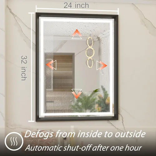 Miniatura 8 de Espejo LED de 24 x 32 pulgadas para baño, 3 temperaturas de color (3000 K/4500 K/6000 K), antiniebla, regulable, función de memoria, espejo de baño